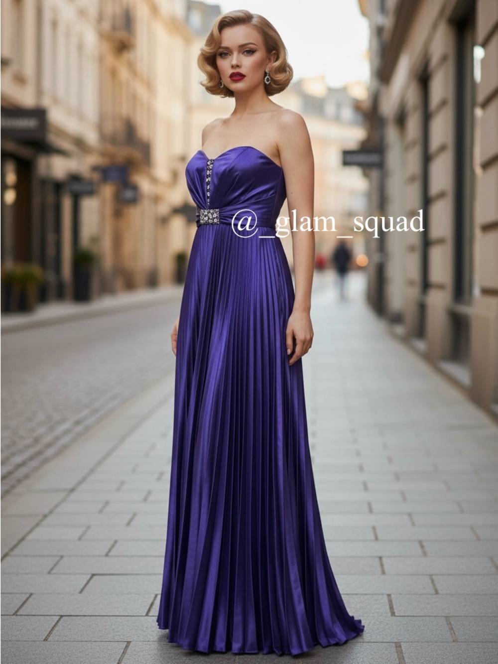 Stunning Royal Purple Strapless Pleated Maxi Evening Gown – Size L